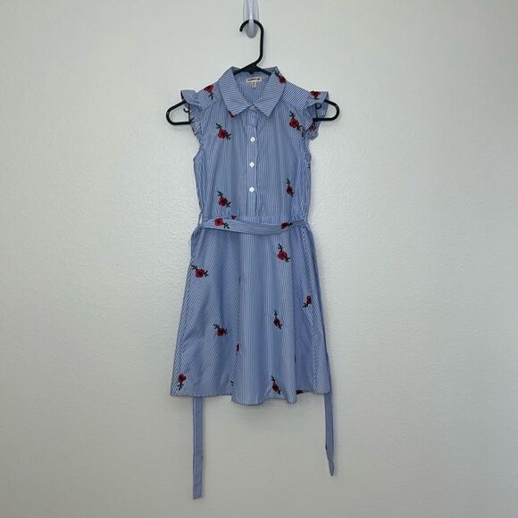 Monteau Other - Monteau girl Sz 10(M) Stripped with Floral Embroidery Belted Shirt Dress NWOT